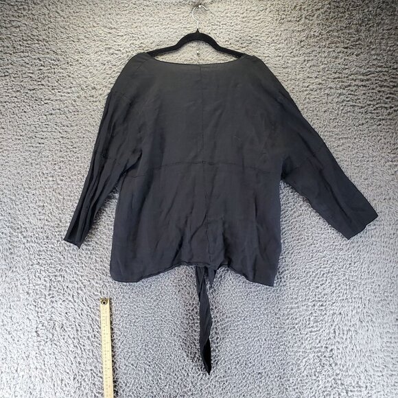Match Point Top Womens Large Black Linen Tie-Front Blouse USA - Picture 8 of 9